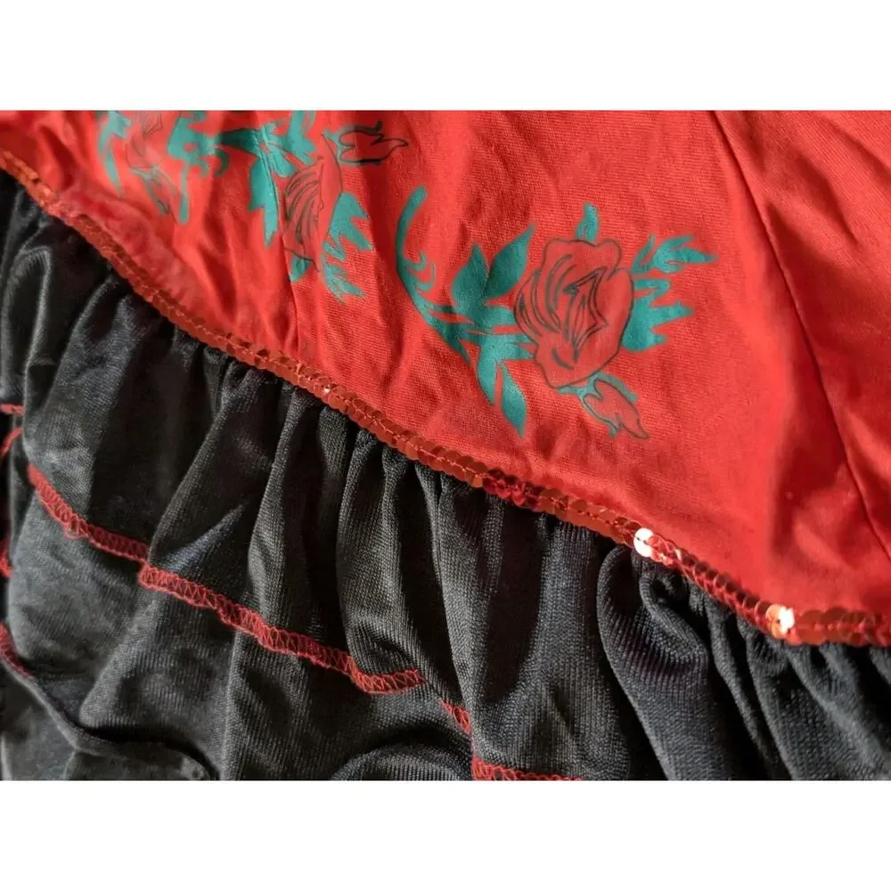 Girls Mexican Spanish Dancer Dress Halloween Costume Red & Black Size M Youth